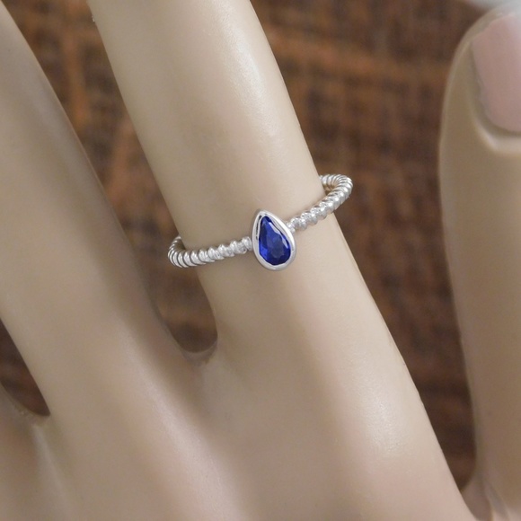 Blue Crystal Water Drop Ring Sterling Silver - Picture 2 of 3